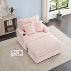 Pink 39.37 Corduroy Single Armchair Sofa with Ottoman, Cup Holder