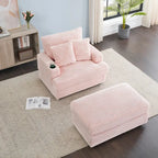 Pink 39.37 Corduroy Single Armchair Sofa with Ottoman, Cup Holder