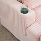 Pink 39.37 Corduroy Single Armchair Sofa with Ottoman, Cup Holder