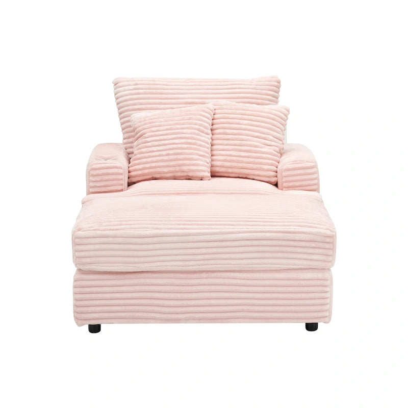 Pink 39.37 Corduroy Single Armchair Sofa with Ottoman, Cup Holder