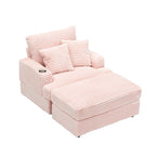 Pink 39.37 Corduroy Single Armchair Sofa with Ottoman, Cup Holder