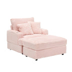 Pink 39.37 Corduroy Single Armchair Sofa with Ottoman, Cup Holder
