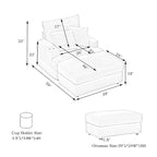 Pink 39.37 Corduroy Single Armchair Sofa with Ottoman, Cup Holder