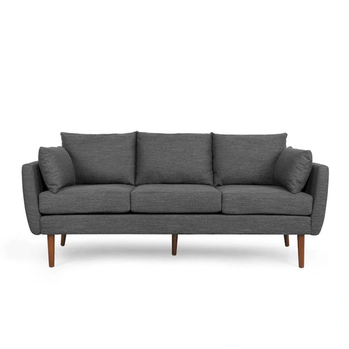 3-Seater Sofa with Pillow-Back Design and Birchwood Legs, Charcoal Fabric