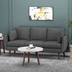3-Seater Sofa with Pillow-Back Design and Birchwood Legs, Charcoal Fabric