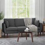 3-Seater Sofa with Pillow-Back Design and Birchwood Legs, Charcoal Fabric