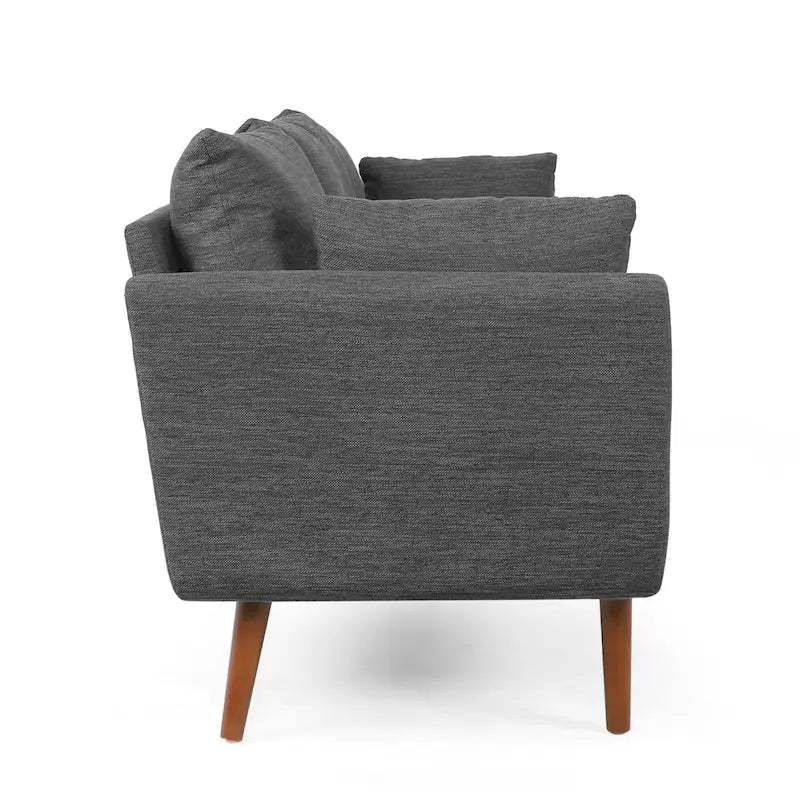 3-Seater Sofa with Pillow-Back Design and Birchwood Legs, Charcoal Fabric