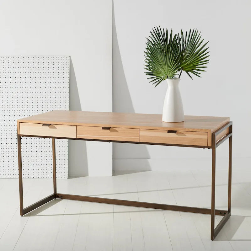 SAFAVIEH Couture Radunka 3-Drawer Smoked Eucalyptus Writing Desk