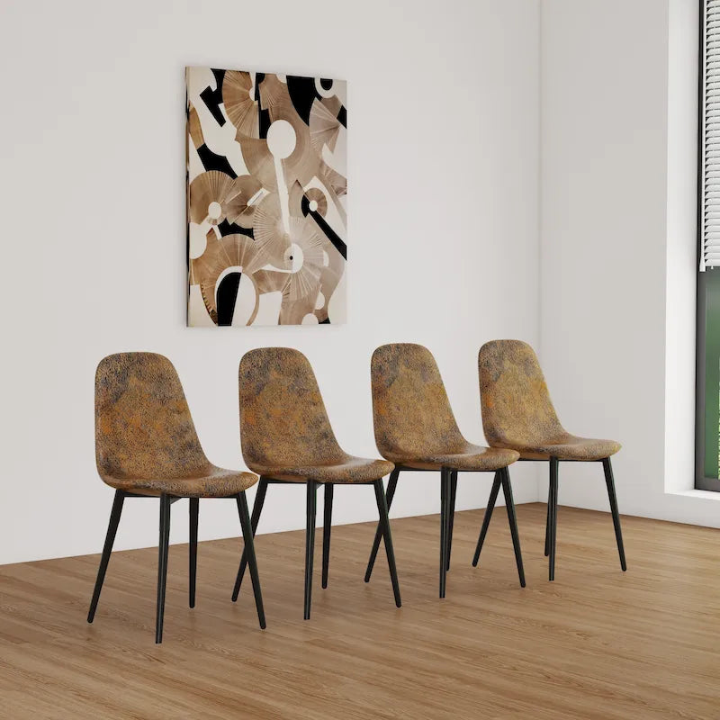 4 Dining Chairs with Spoon Shaped Seats and Black Metal Legs
