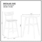 Modern 3-Piece Dining Set with Round Wood Table and 2 Solid Wood Upholstered Bar Stools for Dining Room Bar and Living Room