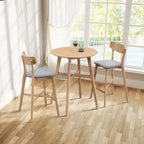 Modern 3-Piece Dining Set with Round Wood Table and 2 Solid Wood Upholstered Bar Stools for Dining Room Bar and Living Room