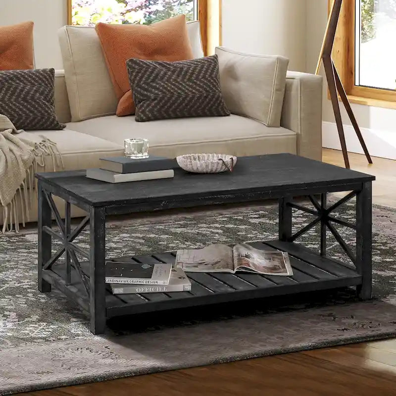 GDFStudio - Nathaniel Rustic Wood Coffee Table with Spacious Storage - 47.24 W x 23.62 D x 19.68 H