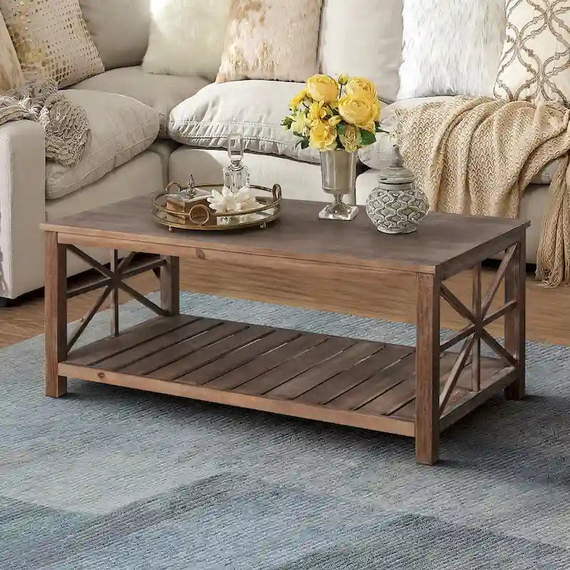 GDFStudio - Nathaniel Rustic Wood Coffee Table with Spacious Storage - 47.24 W x 23.62 D x 19.68 H