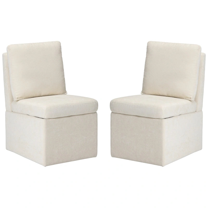 Stansberry Chenille Upholstered Armless Dining Chair with Under Seat Storage and Caster Wheels (Set of 2)