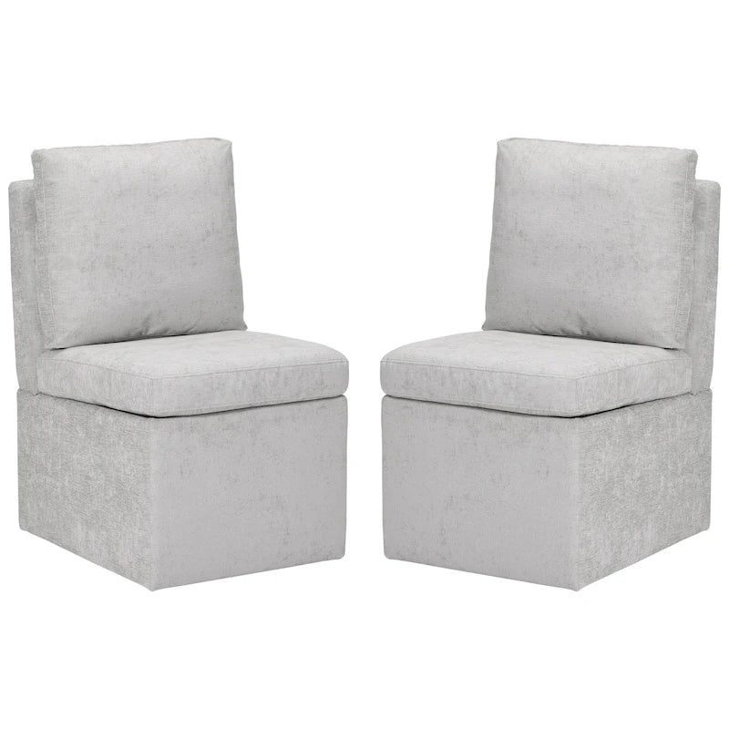 Stansberry Chenille Upholstered Armless Dining Chair with Under Seat Storage and Caster Wheels (Set of 2)