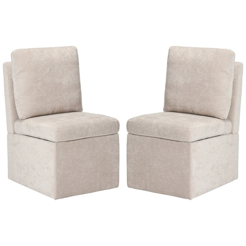 Stansberry Chenille Upholstered Armless Dining Chair with Under Seat Storage and Caster Wheels (Set of 2)