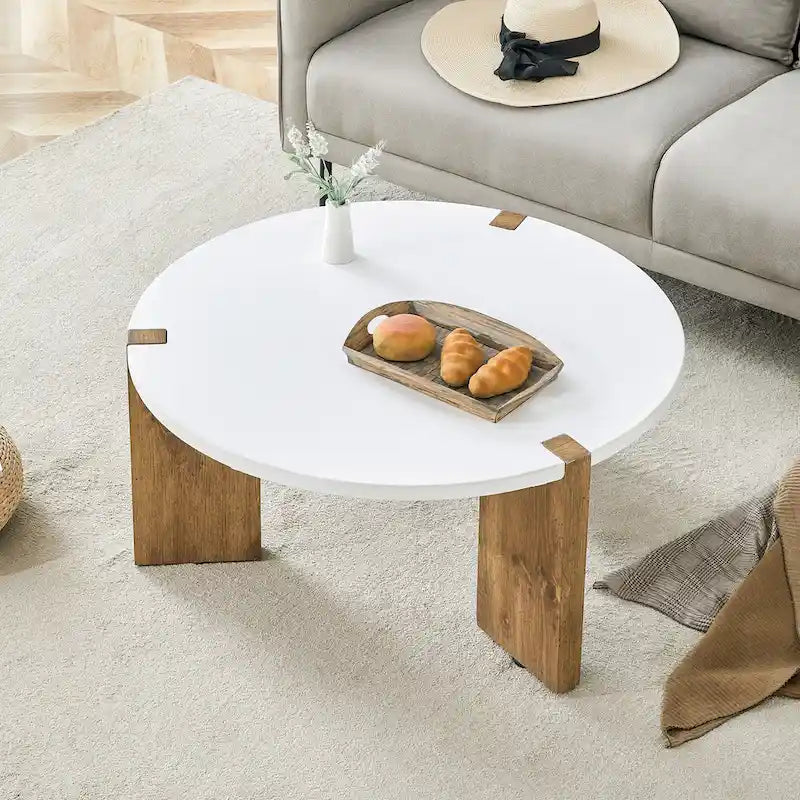 Coffee Table Round Coffee Table with Rectangular Legs Home Center Table Wooden Side Table for Living Room