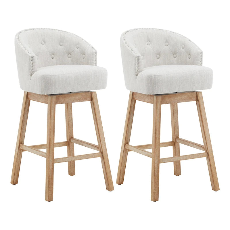 Roomfitters 33.25 Swivel Upholstered Counter Stools, Set of 2 Armless Bar Chairs with Rubberwood Frame and Footrest