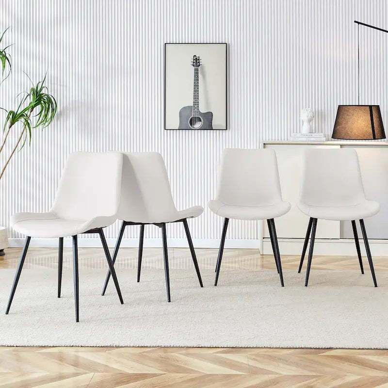 Dining Chair Set of 4, Family Dining Chair with Leather Backrest, Comfortable Kitchen Dining Chair with Extra Wide Cushion