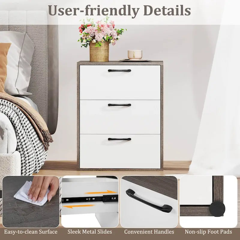 Costway 3 Drawer Dresser Chest of Drawer Storage Cabinet with Wide