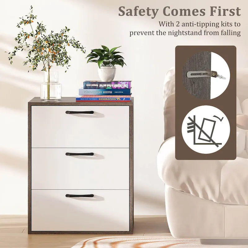 Costway 3 Drawer Dresser Chest of Drawer Storage Cabinet with Wide