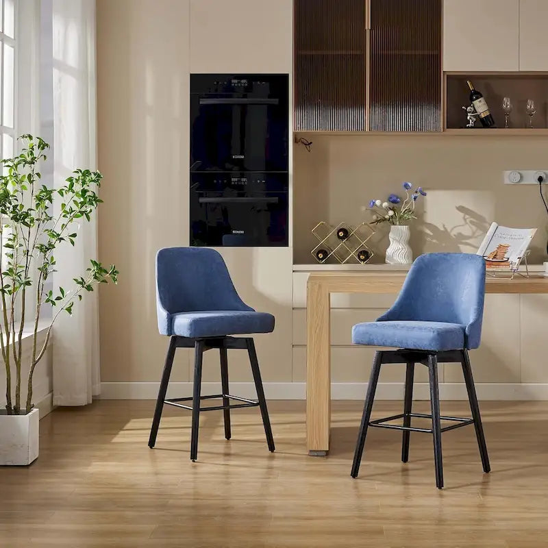 Swivel Bar Stools Set of 2, Counter Height Barstools with Backs and Wood Legs,Upholstered Chairs for Kitchen Island