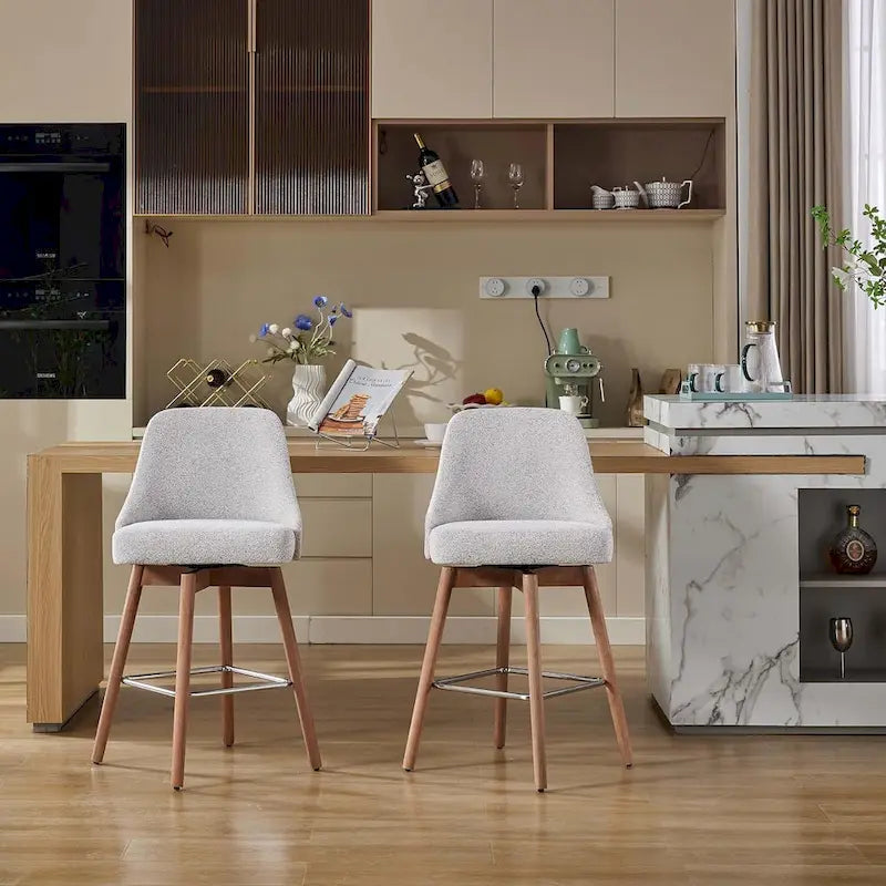 Swivel Bar Stools Set of 2, Counter Height Barstools with Backs and Wood Legs,Upholstered Chairs for Kitchen Island