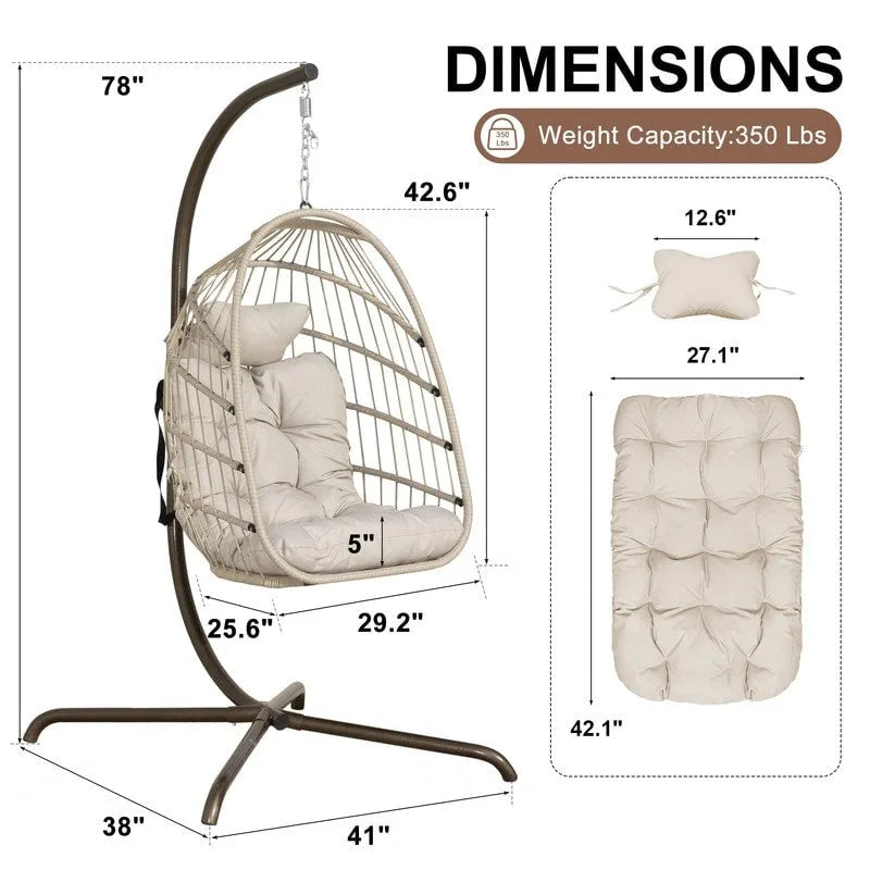 FINCATI Indoor Egg Swing Chair with Stand, 350 lbs Hanging Egg Chair with Stand, Outdoor Patio Wicker Hammock with Stand
