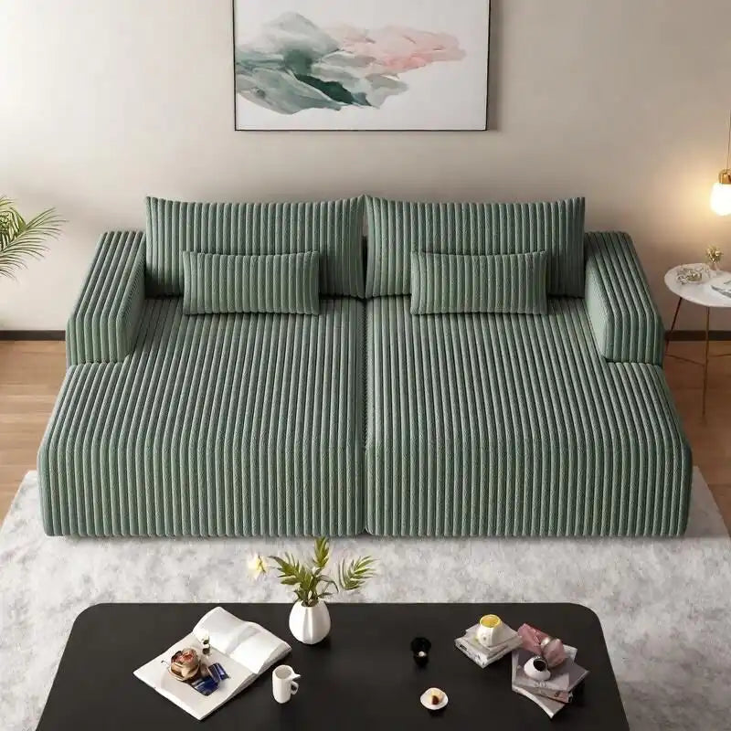 102 Corduroy Cloud Chaise Sectional with Reclining Sofa Bed, No-Assembly Design & Ergonomic Backrest