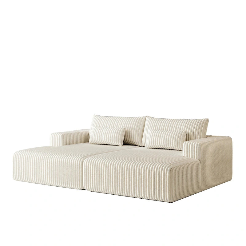 102 Corduroy Cloud Chaise Sectional with Reclining Sofa Bed, No-Assembly Design & Ergonomic Backrest
