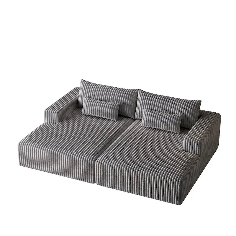 102 Corduroy Cloud Chaise Sectional with Reclining Sofa Bed, No-Assembly Design & Ergonomic Backrest