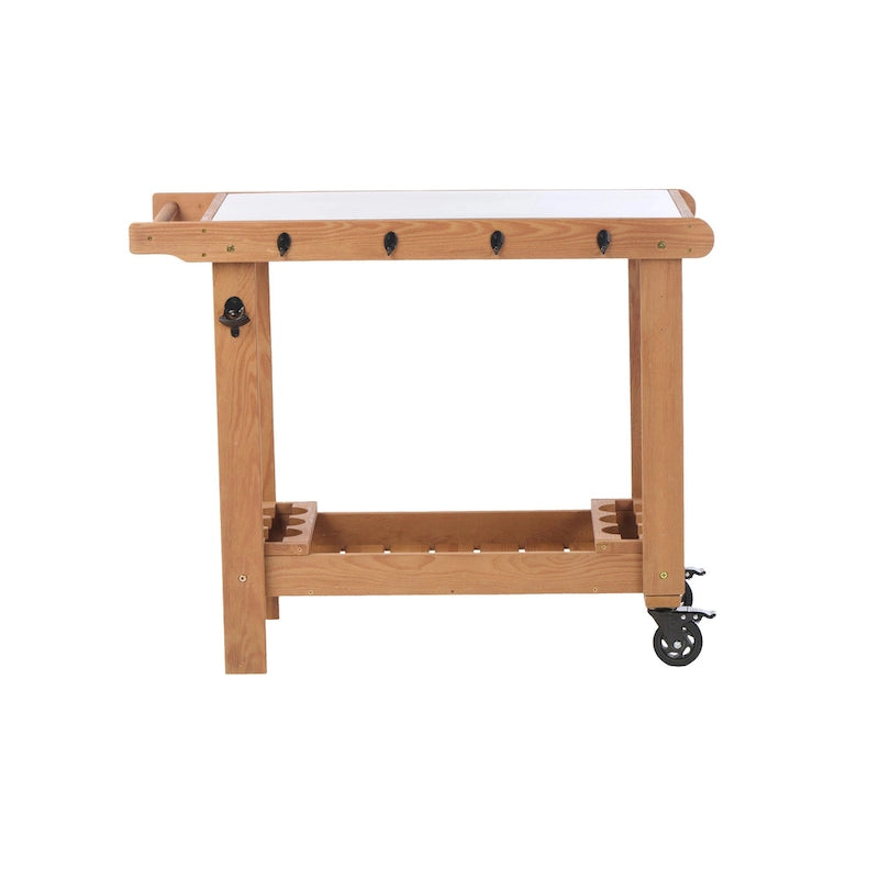 Outdoor Wooden Grill Cart Table with Wheels