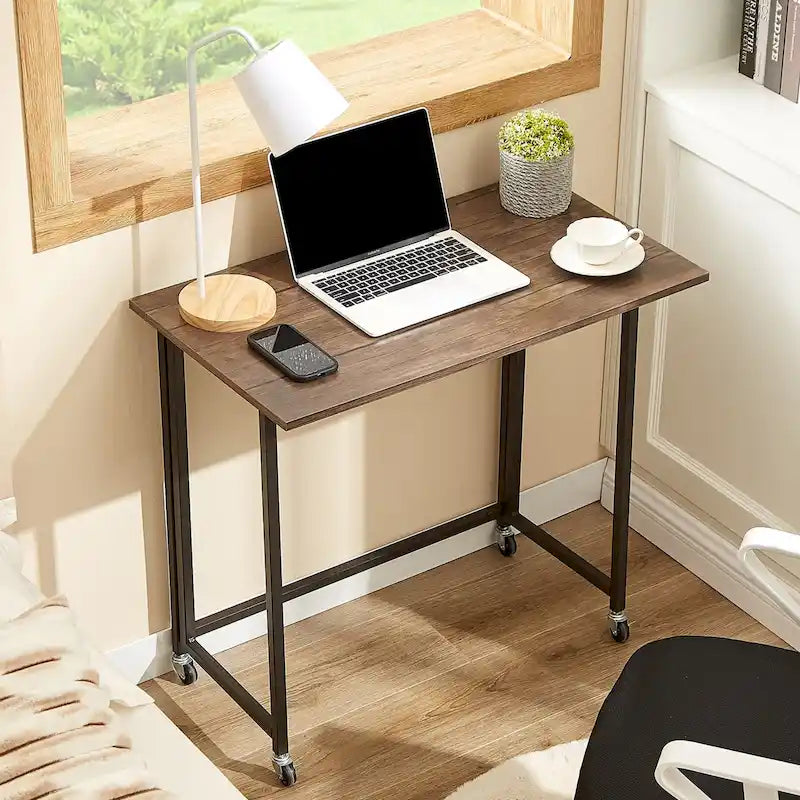 Javlerg Mobile Folding Computer Desk, 31.5 No Assembly Rolling Writing Desk, Space Saving Foldable Laptop Table for Home Office