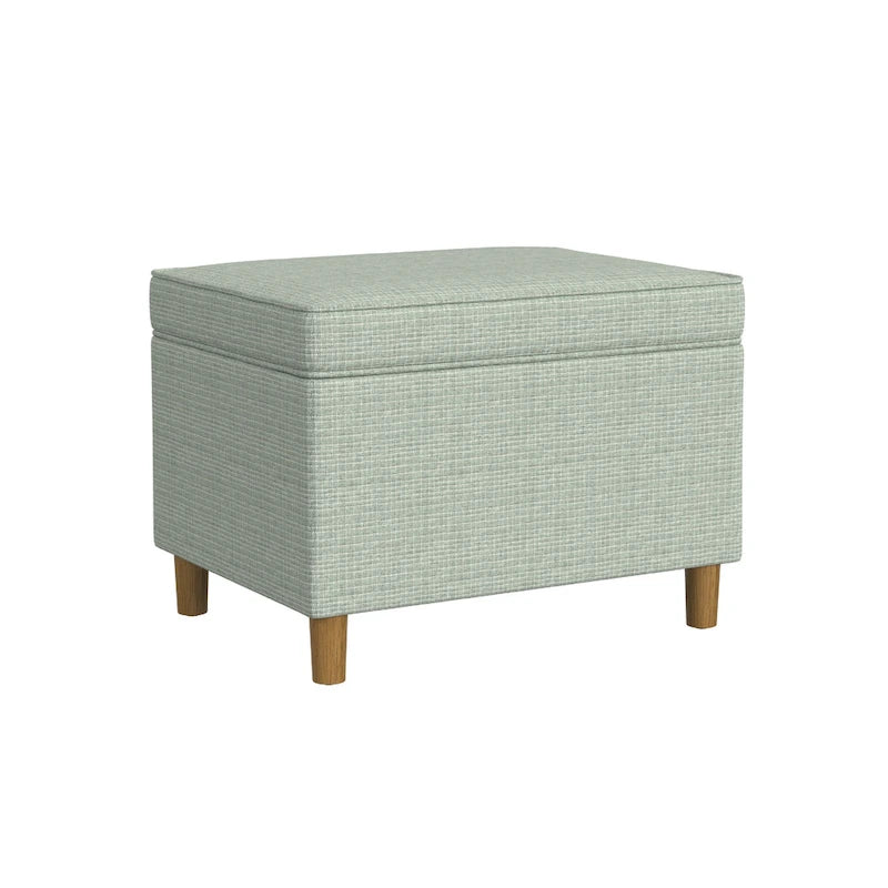 Fero Storage Ottoman, 24 Inch Rectangular Hinged Lid, Sage Green Woven