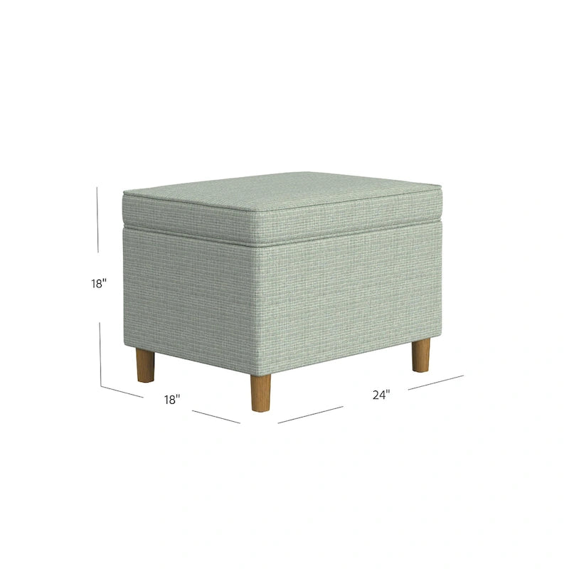 Fero Storage Ottoman, 24 Inch Rectangular Hinged Lid, Sage Green Woven
