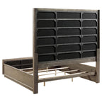 Lyni King Size Bed, Grid Tufted Headboard, Ivory Upholstery, Oak Brown