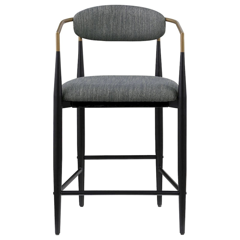 Tiara Counter Chair Set of 2, Gray Fabric, Gold, Black Metal 25 Inch