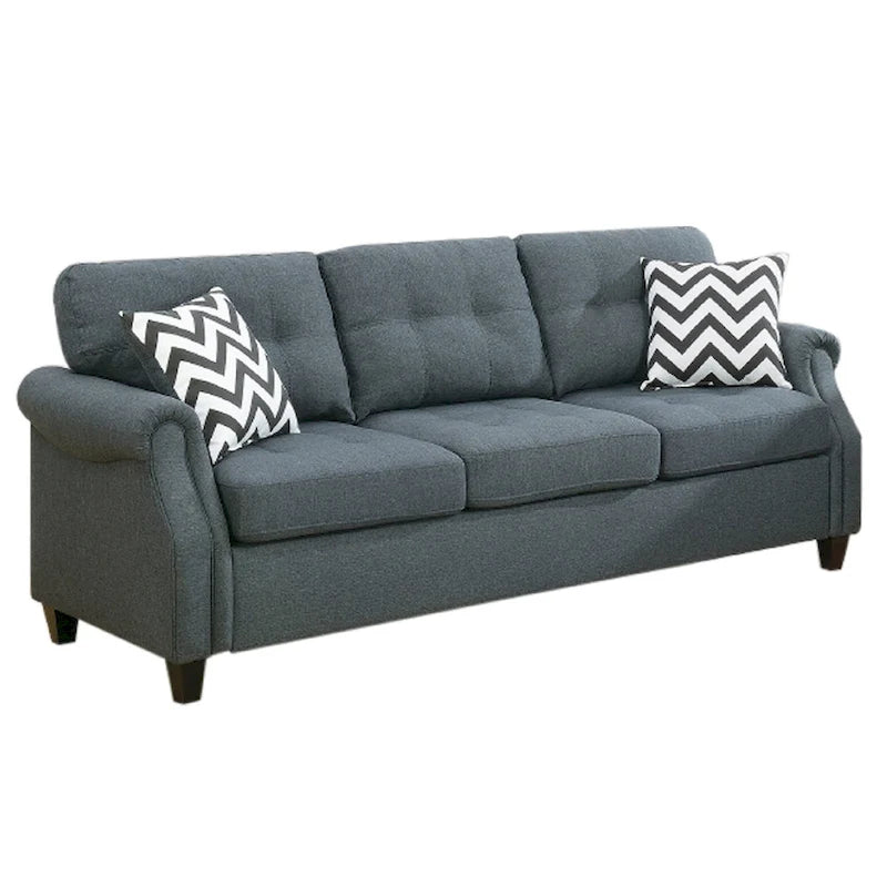 Modern 2 Piece Sofa Set, Loveseat and Pillows, USB Console, Cupholder, Gray