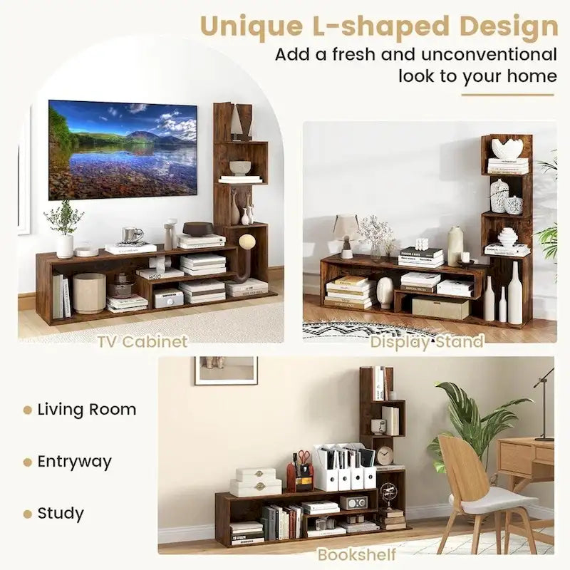 Cube TV Stand for TVs up to 50 Console Table W/ L-shaped Shelves - 58 inches