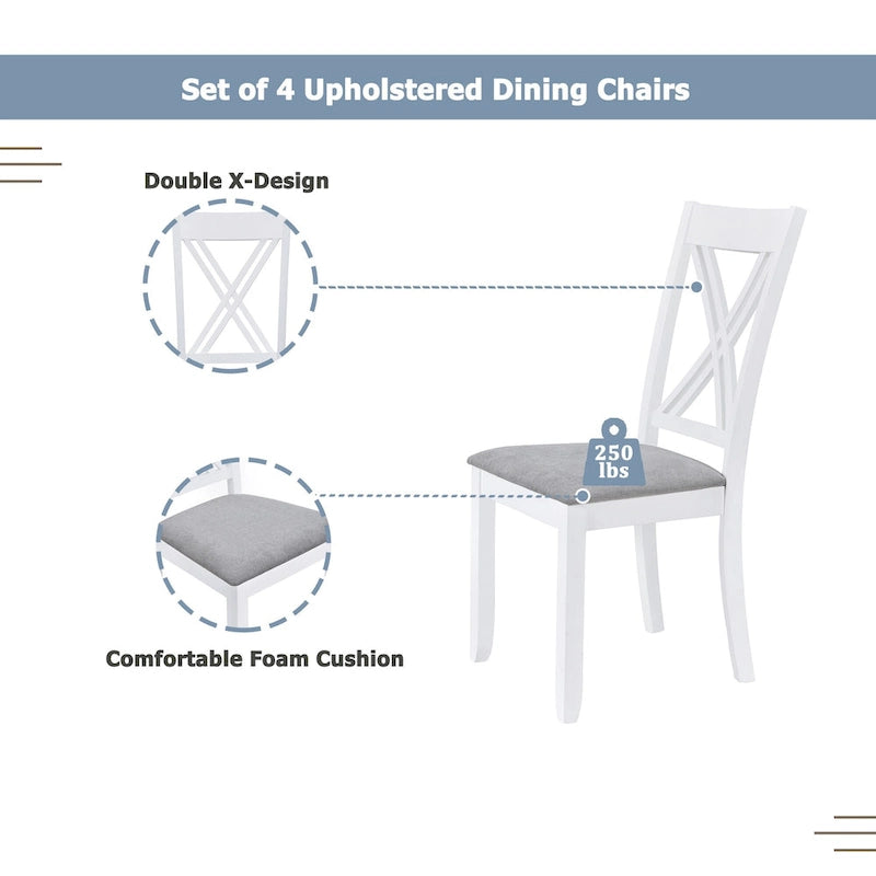 5 Piece Wood Table and Chair Set, Kitchen Dining Table Set for 4 with Rectangle Table and 4 X-Back Upholstered Chairs