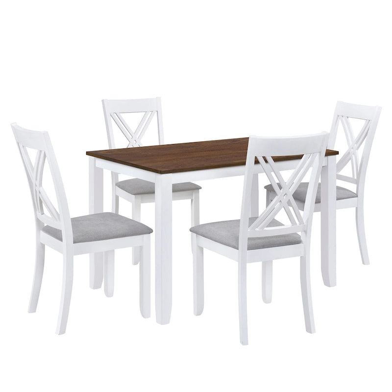 5 Piece Wood Table and Chair Set, Kitchen Dining Table Set for 4 with Rectangle Table and 4 X-Back Upholstered Chairs