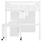 Full Size Loft Bed with Stairs, Bookshelf, Desk & Wardrobe - Space-Saving Multifunctional Furniture for Kids & Teens-White