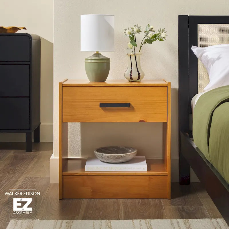 Walker Edison Modern Easy Assembly 1-Drawer Solid Wood Nightstand