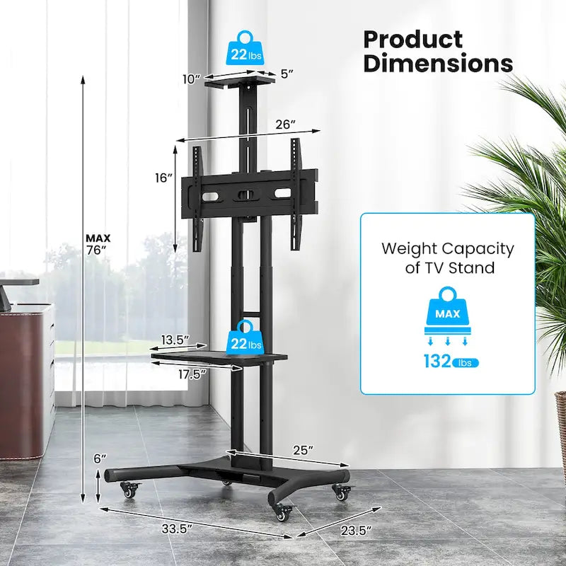 Gymax Mobile TV Stand for 32-82 LCD LED Flat Screen TVs up to 132