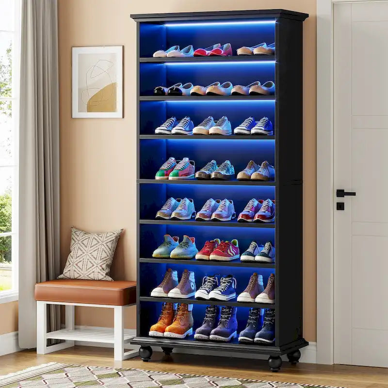 9-Tier Narrow Tall Shoe Storage Cabinet with LED Lighting for Living Room