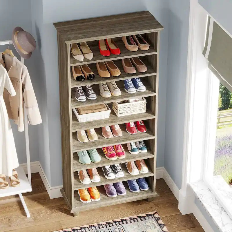 9-Tier Narrow Tall Shoe Storage Cabinet with LED Lighting for Living Room
