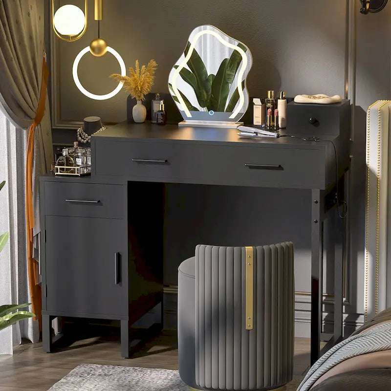 Vanity Desk with 4 Storage Drawers,Modern Makeup Vanity Table with Charging Station