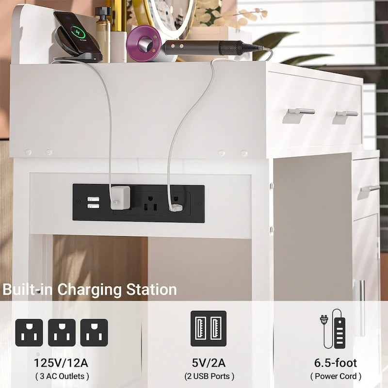 Vanity Desk with 4 Storage Drawers,Modern Makeup Vanity Table with Charging Station