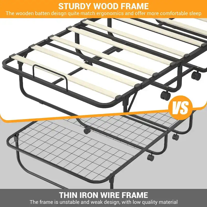 Folding Bed with 5 Inch Memory Foam Mattress, Small Single Bed Extra Guest Bed with Wheel