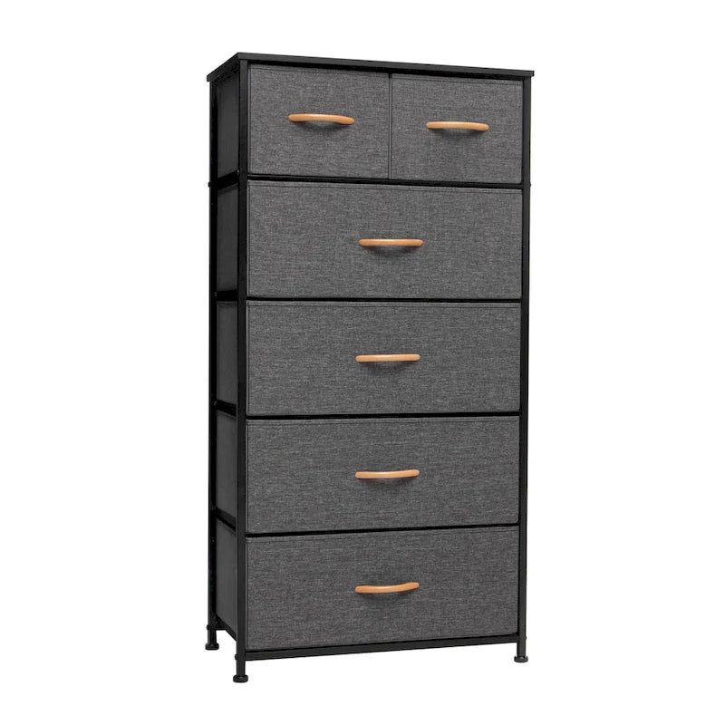 23 Brown Steel and Fabric Six Drawer Combo Dresser
